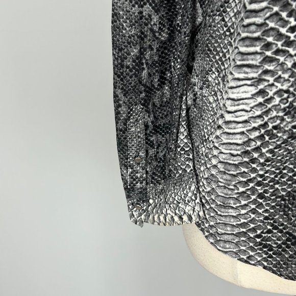 Rebecca Taylor Snake Print Zip Shoulder Long Sleeve Blouse Black Gray size 8 - Picture 10 of 14